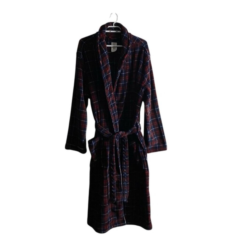 Tommy Hilfiger Men's Red/Blue Checkered Cozy Fleece Lounge Robe